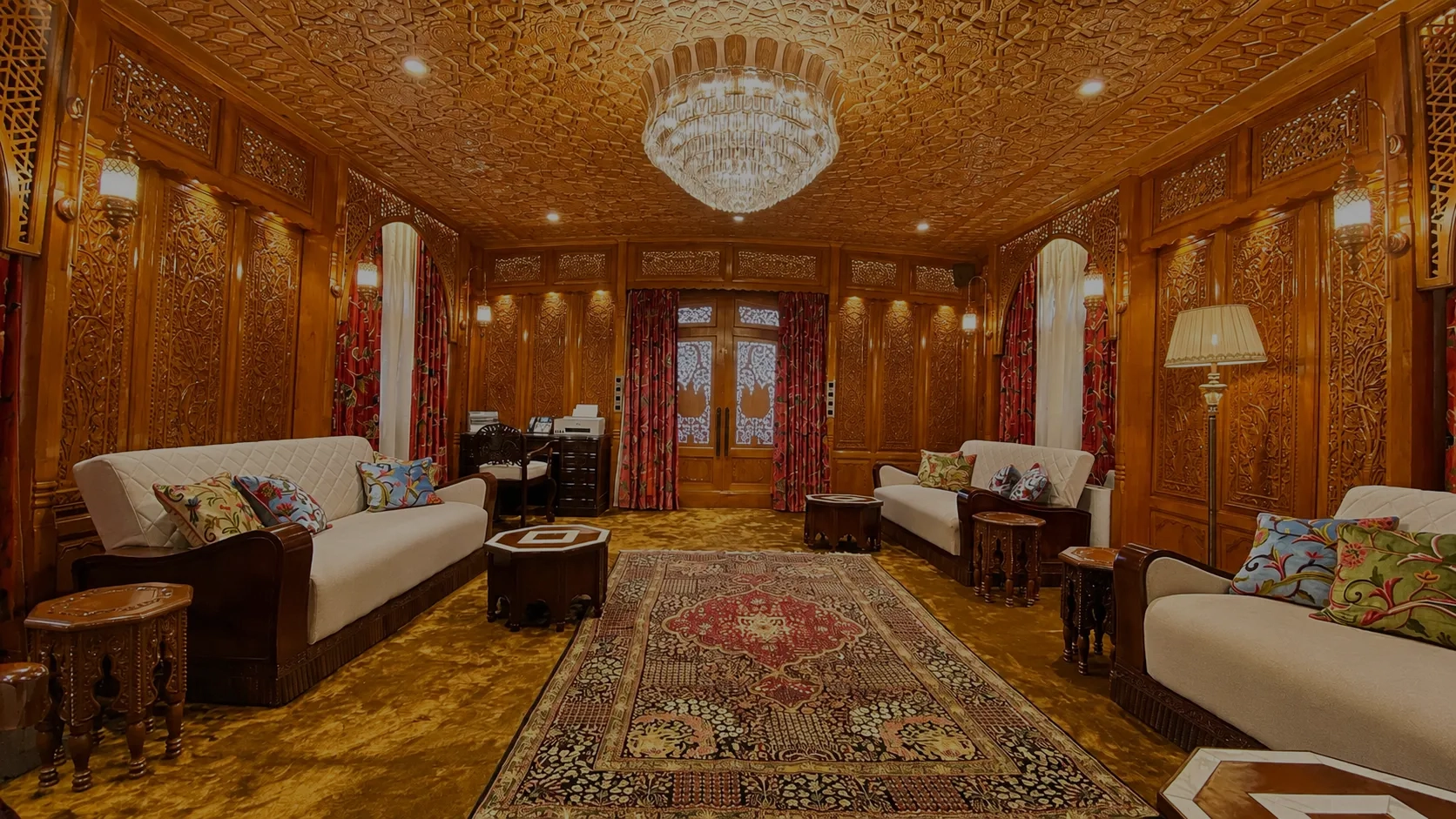 Suroor houseboat interior view - luxury stay Dal Lake Srinagar